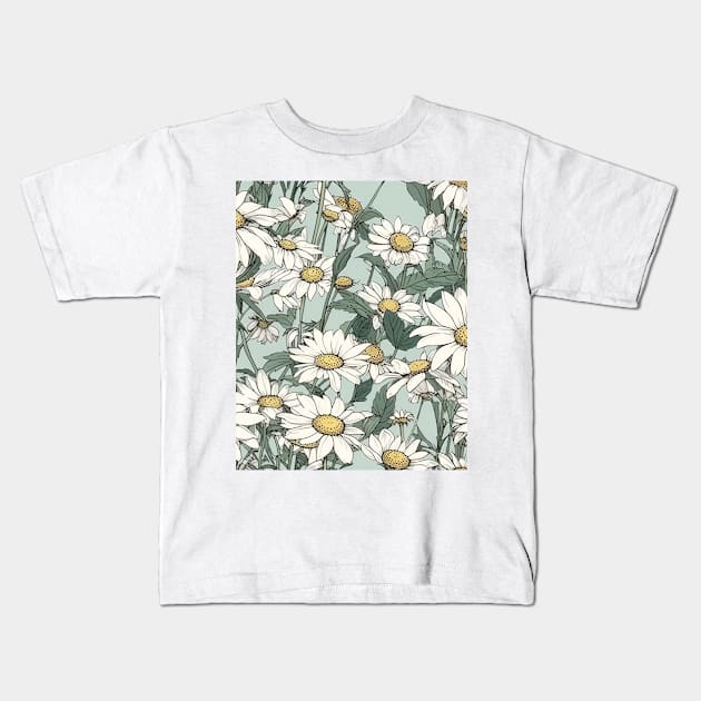 Shasta Daisy Flower Pattern - Wildflower Illustration Kids T-Shirt by Floral Decor Shop